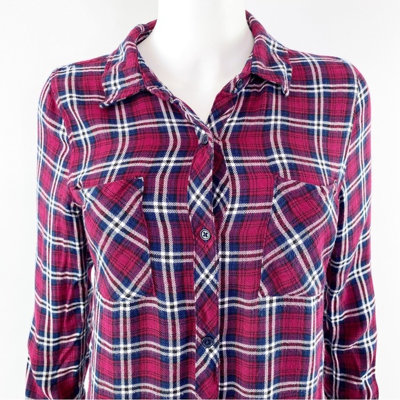 Rails Size XS Red Plaid Button Down Collared Flannel Shirt Dress Tunic - Picture 2 of 8